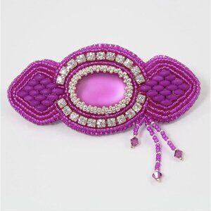 Fuchsia Beaded Hair Barrette, Handcrafted Bead Embroidery with Backing & Accent